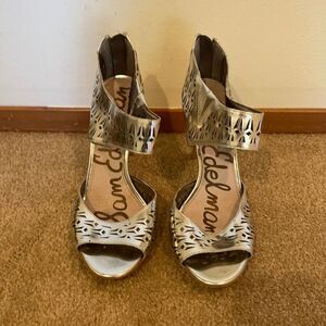 Sam Edelman silver cutout heels.